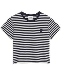 Maison Kitsuné - Tops ,Veelkleurig ,Katoen Baby Fox Geborduurd Gestreept Katoenen T-Shirt - Lyst