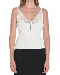Self-Portrait - Ribbed Top With Lace Trim - Lyst