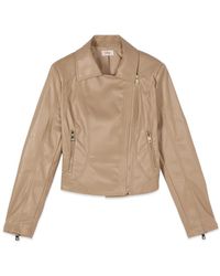 Oltre - Jassen ,Polyester Cropped Biker Jacket - Lyst