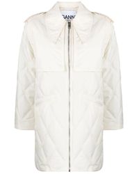 Ganni - Jassen ,Wit ,Polyester Ripstop Quilt Midi Jacket - Lyst
