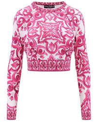 Dolce & Gabbana - Rosa seidenoberteil mit maiolica-print - in italien hergestellt - Lyst