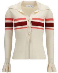 Self-Portrait - Truien & Vesten ,Polyester Gestreepte Viscose Gebreide Top Met Knopen - Lyst