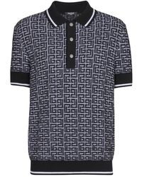 Balmain - Tops ,Zwart ,Wol Labyrinth Knit Polo Shirt - Lyst
