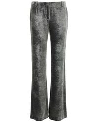 Alberta Ferretti - Broeken ,Grijs ,Fluwelen Pantalon Met Wijde Pijpen - Lyst