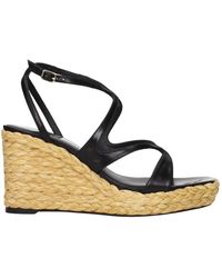 Jimmy Choo - Schwarze Leder Keilabsatz Sandalen Vintage Effekt - Lyst