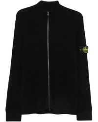 Stone Island - Virgin Wool Ribbed Cardigan - Lyst