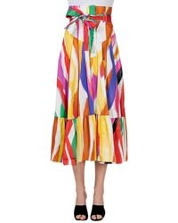 Stella Jean Multicolor pattern pleated long skirt - Amarillo