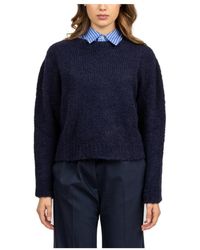 Tela - Truien & Vesten ,Blauw ,Wol Ronde Hals Alpaca Trui - Lyst