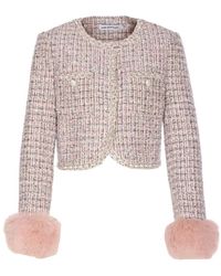 Self-Portrait - Jassen ,Roze ,Wol Bouclé Jas Met Manchetten Van Imitatiebont - Lyst