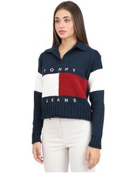 Tommy Hilfiger - Blauwe V-Hals Trui Met Rugby Kraag - Lyst