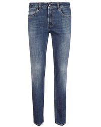 Fay - Stretch-denim-blaujeans mit lederpatch - Lyst