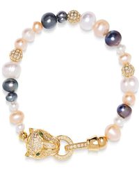 Nialaya - Multi-colored pearl bracelet with gold panther head - Lyst