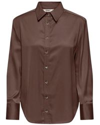 ONLY - Overhemden ,Bruin ,Polyester Klassiek Overhemd Met Lange Mouwen En Ronde Hals - Lyst