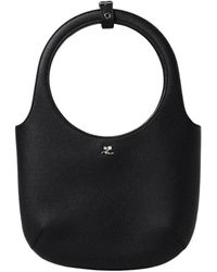 Courreges - Zwarte Leren Top Handvat Tote Tas - Lyst