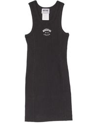 Moschino - Kleedjes ,Zwart ,Katoen Zwarte Geribbelde Logo Mini Jurk - Lyst