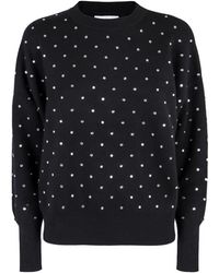 Rabanne - Truien & Vesten ,Zwart ,Wol Crystal Detail Wollen Trui - Lyst