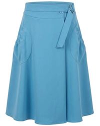 Trussardi - Rokken ,Blauw ,Polyester Midi Rok - Lyst