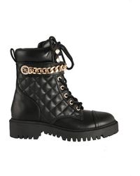 Guess - Schoenen ,Zwart ,Leer Gequilte Eco-Leren Enkellaarsjes - Lyst