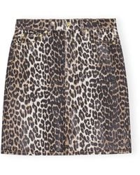 Ganni - Leopard Foil Print Denim Rok - Lyst