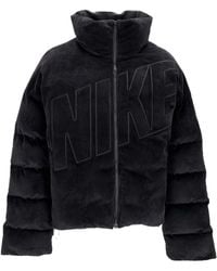 Nike - W Sportswear Essential Therma-Fit Oversized Corduroy Puffer Damesjack Zwart/Zwart - Lyst