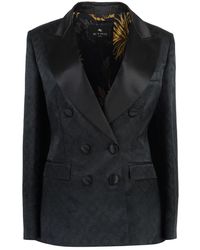 Etro - Jassen ,Zwart ,Jacquard Double-Breasted Jasje - Lyst