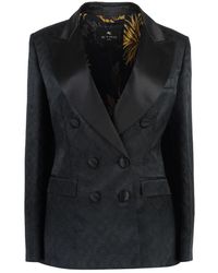 Etro - Jassen ,Zwart ,Jacquard Double-Breasted Jasje - Lyst