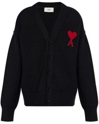 Ami Paris - Truien & Vesten ,Zwart ,Wol Wollen Vest Met Logo - Lyst