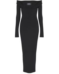 Balmain - Kleedjes ,Zwart ,Polyester Lang Effen Gebreide Jurk - Lyst