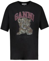 Ganni - Tops ,Zwart ,Katoen Logo-Print T-Shirt - Lyst