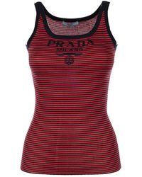 Prada - Tops ,Veelkleurig ,Logo Geborduurd Gebreid Tanktop - Lyst