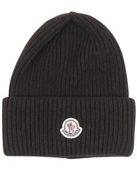 Moncler - Accessoires ,Bruin ,Wol Muts Van Wol En Kasjmier Met Logo - Lyst
