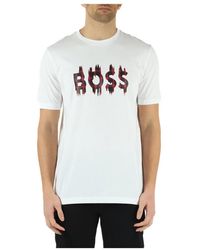 BOSS - T-shirt in cotone con stampa logo frontale - Lyst