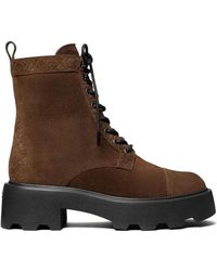 Tory Burch - Suede Logo Combat Boots - Lyst