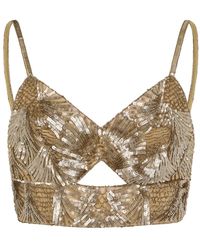 Alberta Ferretti - Tops ,Geel ,Pailletten Top Cropped Met Pailletten - Lyst