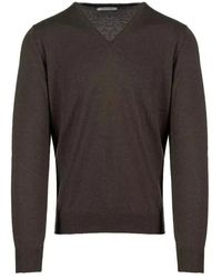 Gran Sasso - Truien & Vesten ,Bruin ,Wol V-Hals Pullover Trui - Lyst