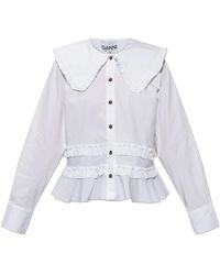 Ganni - Stretch Katoenen Blouse Met Ruches - Lyst