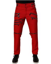 Dolce & Gabbana - Rote Chino-Hose Mit Reißverschluss-Verzierung - Lyst