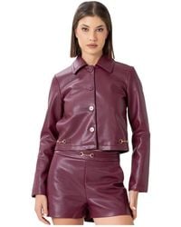 Kocca - Jassen ,Rood ,Leer Kort Leren Jack Met Kraag - Lyst