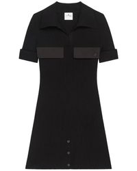 Courreges - Kleedjes ,Zwart ,Polyester Geribbelde Polo Mini Jurk - Lyst