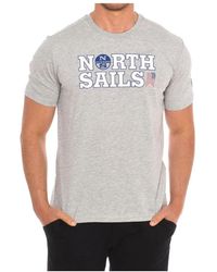 North Sails - Tops ,Grijs ,Katoen T-Shirt Met Korte Mouwen En Geribbelde Afwerking - Lyst