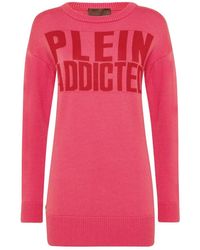 Philipp Plein - Truien & Vesten ,Roze ,Wol Pullover Round Neck Ls Statement - Lyst