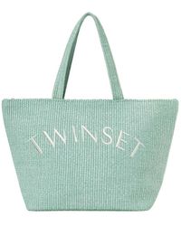 Twinset - Grüne shopper-tasche mit logo - Lyst