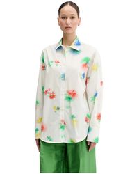 MSGM - Overhemden ,Wit ,Katoen Bedrukte Katoenen Blouse - Lyst