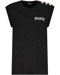 Balmain - Tops ,Zwart ,Katoen Katoenen T-Shirt Met Logo-Opdruk - Lyst