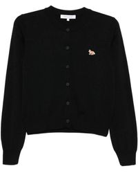 Maison Kitsuné - Truien & Vesten ,Zwart ,Wol Baby Fox Merino Regular Cardigan - Lyst