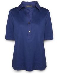 Elena Miro - Tops ,Blauw ,T-Shirt Met Kraag En Knopen - Lyst