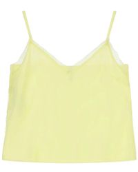 Imperial - Overhemden ,Geel ,Polyester Top Met V-Hals En Kanten Details - Lyst