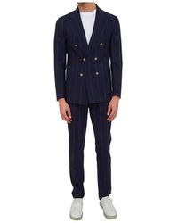 Eleventy - Kostuums ,Blauw ,Wol Double Breasted Suit - Lyst