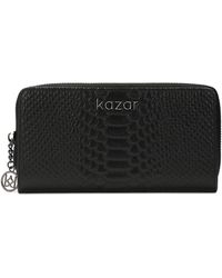 Kazar - Accessoires ,Zwart ,Leer Portemonnee Van Reliëfleer Met Ritssluiting - Lyst