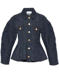 Ganni - Denim Jacket Met Peplum - Lyst